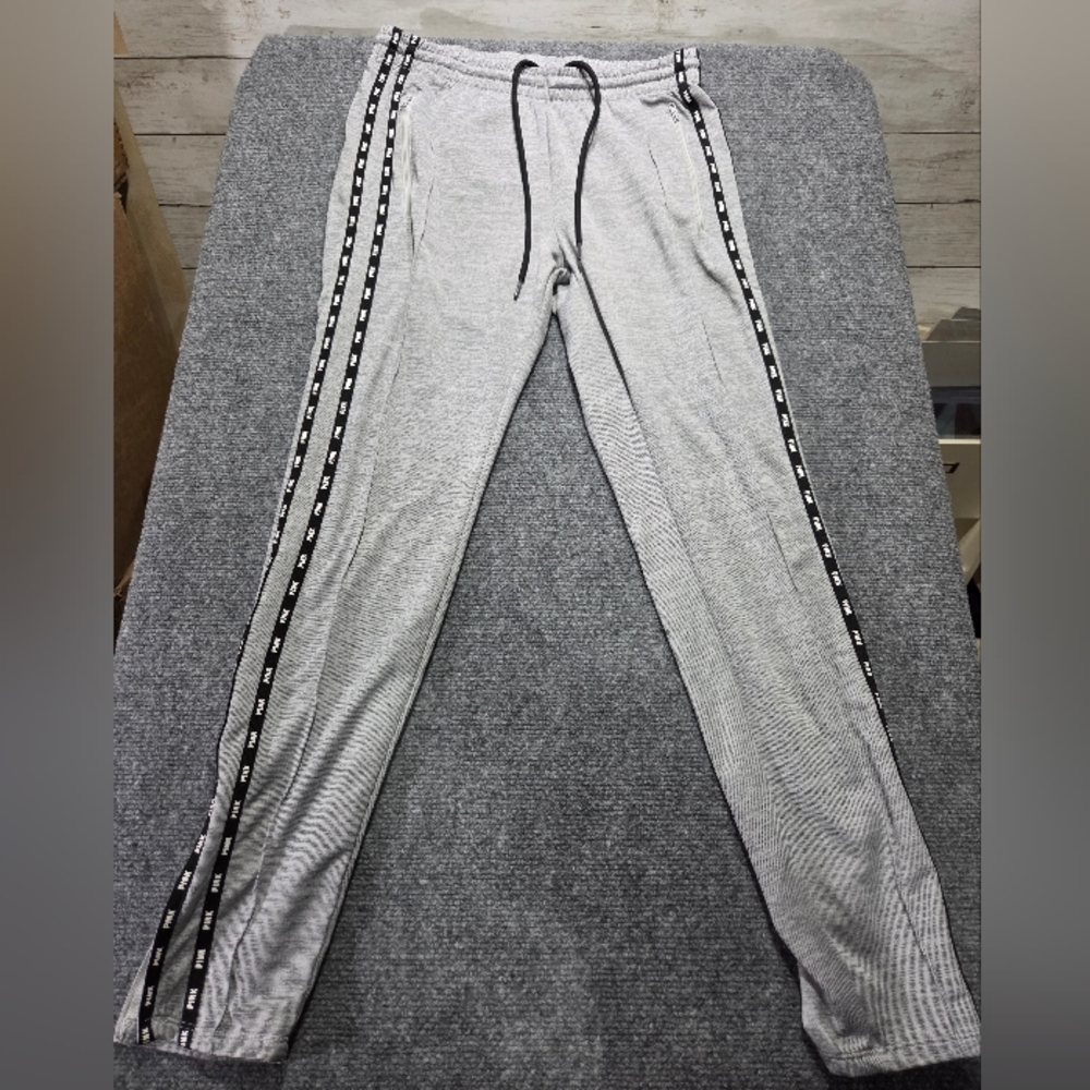 PINK Victoria’s Secret Gray Jogger Sweatpants Logo Tape Side Zip‎ Size M